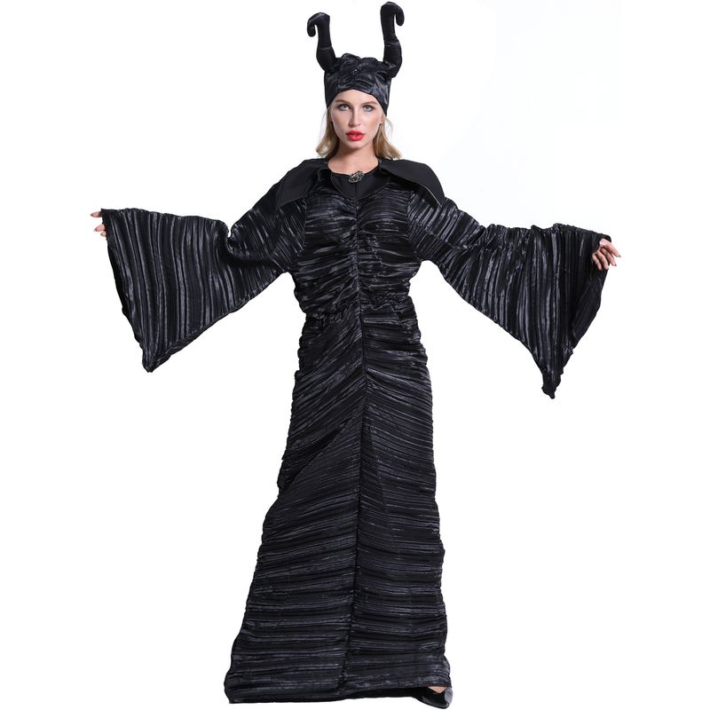 M-3XL Large Size Halloween Costume Maleficent Dark Witch Costume Horn Witch Costume Uniform_voghion.com