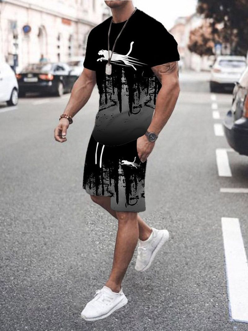 Niezrównanej jakości letni męski T-shirt z siateczki z okrągłym dekoltem i szorty, dwuczęściowy, sportowy i codzienny zestaw z krótkim rękawem dla mężczyzn_voghion.com
