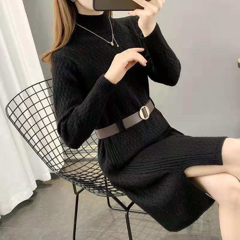 Nuova collezione autunno e inverno 2023, camicia lavorata a maglia con spacco in vita e fondo, abito medio-lungo in lana in stile occidentale_voghion.com