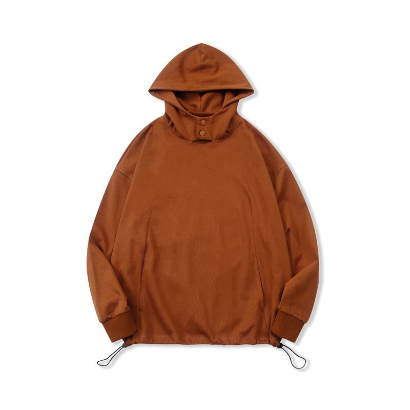 ​​"Lässiger Kapuzenpullover für Herren, 320 g/m², Twill-Baumwolle, Unisex-Pullover mit Metallknöpfen und Seitentaschen, lockere Passform für den Herbst (Schwarz, Khaki, Karamell,_voghion.com