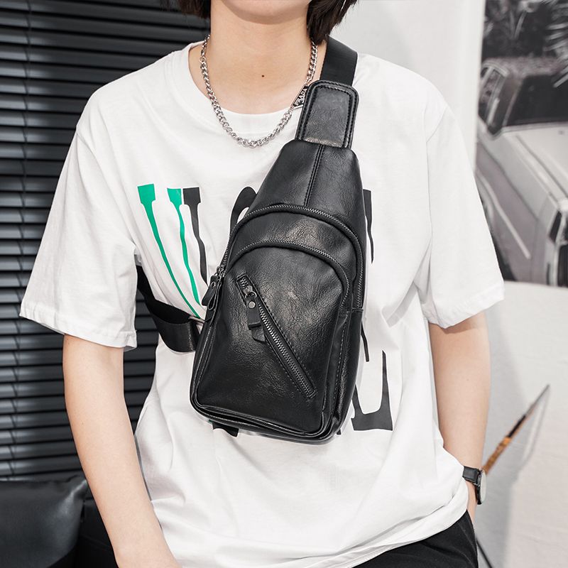 Weiches Leder Herren Outdoor Sport und Casual K-Stil kleine Brusttasche_voghion.com