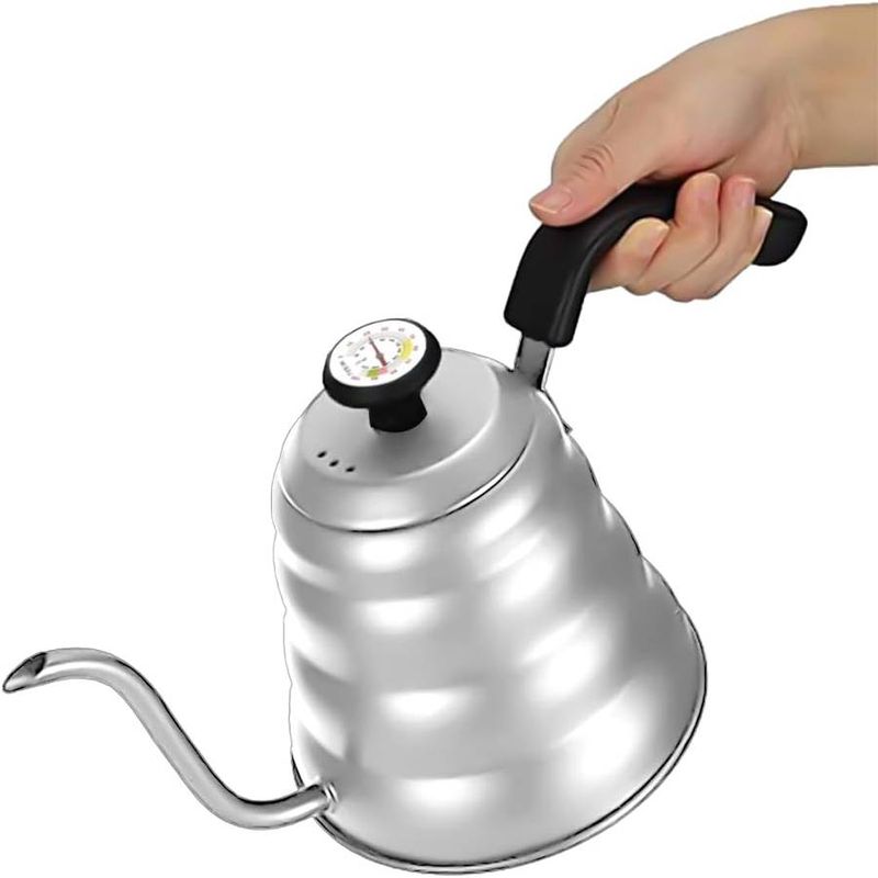 Set aus Kaffeekessel mit Schwanenhals aus Edelstahl mit Thermometer (1200 ml) und Messbecher (100 ml) für Espresso_voghion.com