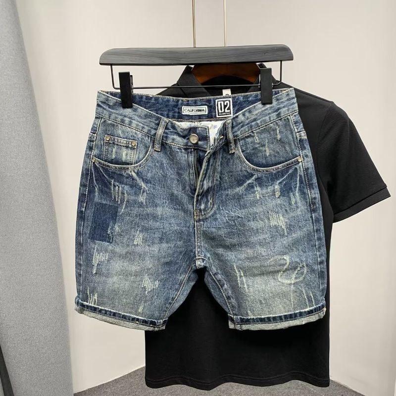 Ubrania męskie Nowe męskie letnie spodenki jeansowe proste spodenki z wąsami dla kota towarzyskie dla faceta pięć punktów retro slim fit_voghion.com