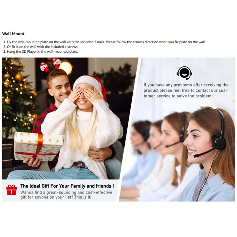 Byteuni Bluetooth Tragbarer Heim-CD-Musikplayer mit Fernbedienung, Timer, eingebauten Lautsprechern und LED-Anzeige, FM-Radio-Boombox (nicht wiederaufladbar)_voghion.com