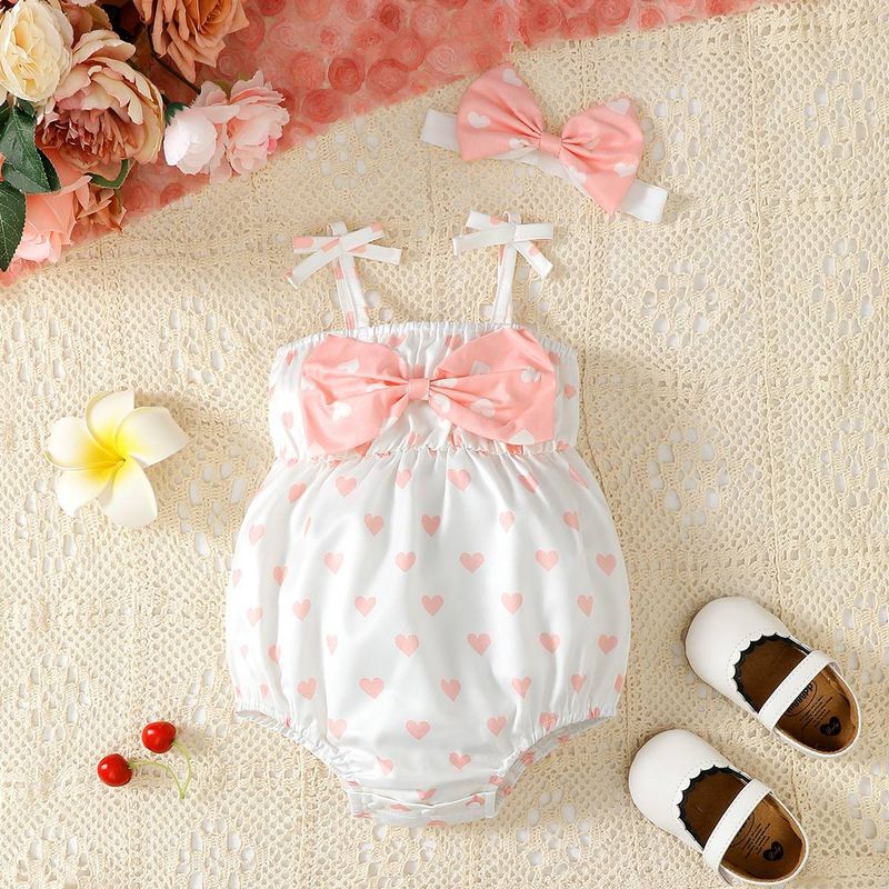 Roupas infantis para bebês meninas, macacão tipo estilingue com estampa de bolinhas, laço vermelho e triângulo, roupas para engatinhar_voghion.com