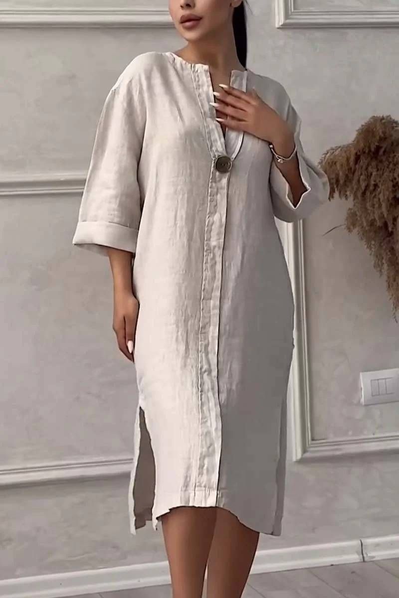 Women's Clothing Casual Cotton And Linen Solid Color Shirt Drawstring Wide Leg Pants Suit_voghion.com