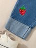 Mother & Kids Cute Strawberry Print Top Embroidered Denim Adorable Strawberry Print Top + Embroidered Denim Skirt With Handbag 3-Piece Set For Girls_voghion.com