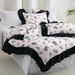 Home Textile Chemical Fiber Floral Black Ruffled Quilt Cover Three Piece Set_voghion.com
