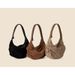 Borsa a tracolla casual da donna in pelle scamosciata marrone con pieghe autunno inverno, nuova, versatile, per lavoro e pendolarismo_voghion.com