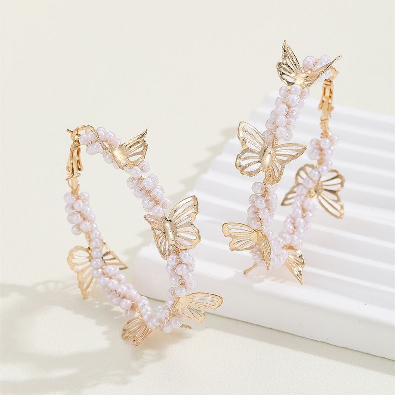 Orecchini a cerchio grandi in perle di riso a farfalla, leggeri e di lusso, in stile francese, per donna, nuovi e alla moda._voghion.com