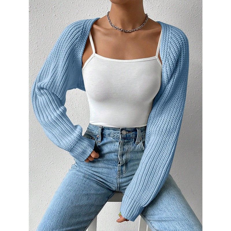 Grenzüberschreitende europäische und amerikanische einfarbige Hot Sale-Ripp-Schal-Pulloverjacke Einfache, vielseitige Strickjacke für Damen_voghion.com
