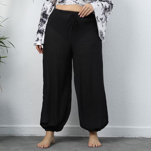 taglie forti Pantaloni lanterna larghi casual da spiaggia da donna_voghion.com