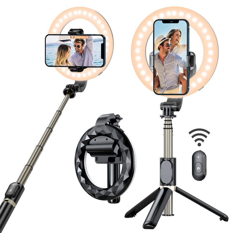 Selbstauslöser-Ringlicht mit Selbstauslöser-Stick, Stativ-Telefonhalter, tragbares dimmbares LED-Ringlicht_voghion.com