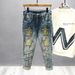 Patch Jeans Men's Embroidery Trendy Brand Slim-fitting Pants Spring And Autumn Korean Version Trendy Micro-straight Pants Men_voghion.com