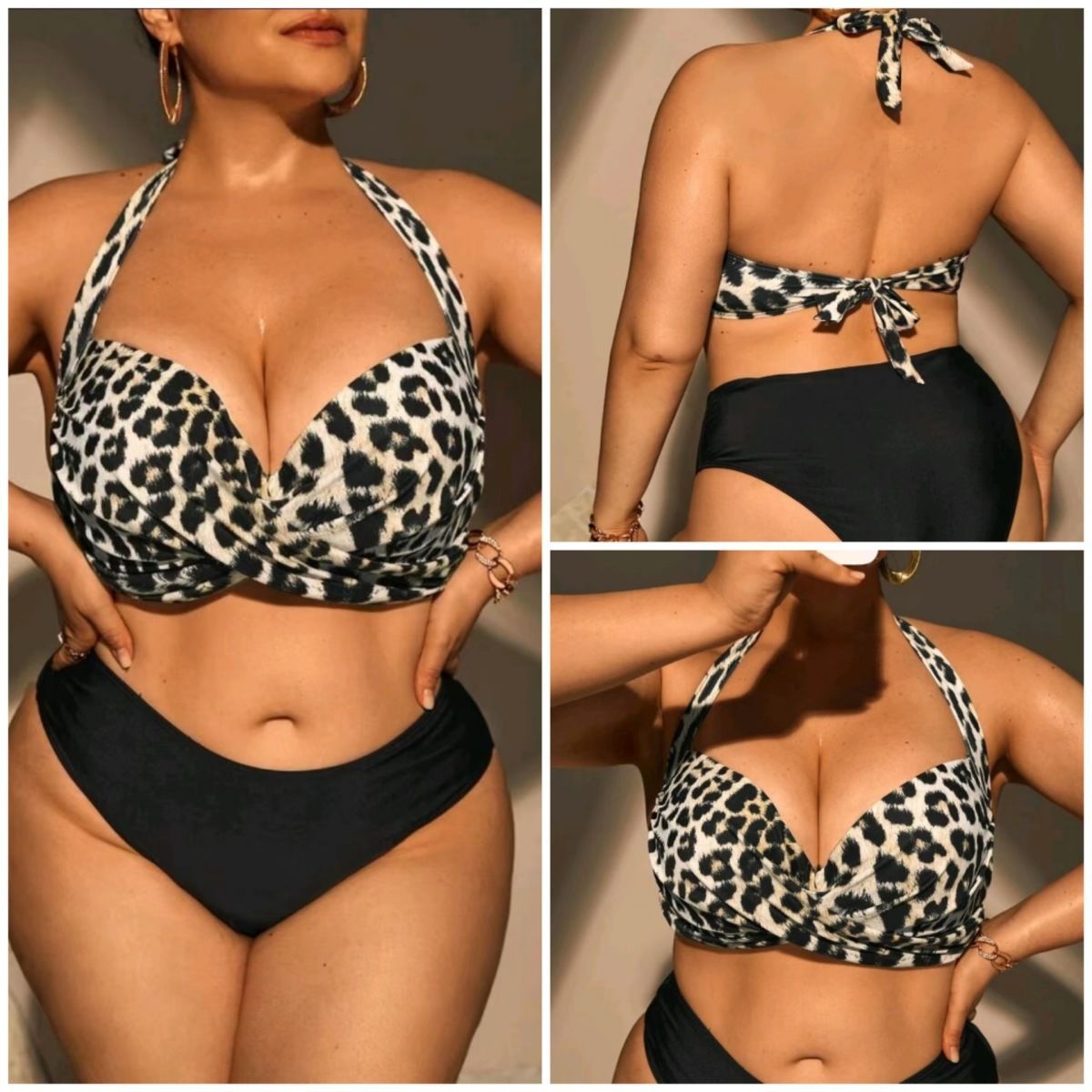 Maillot de bain grande taille pour femme, bonnets rigides, grande taille, deux pièces, taille haute, imprimé léopard_voghion.com