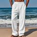 2024 New Cotton And Linen Loose Fit Men's Plus Size Solid Color Casual Drawstring Pants_voghion.com