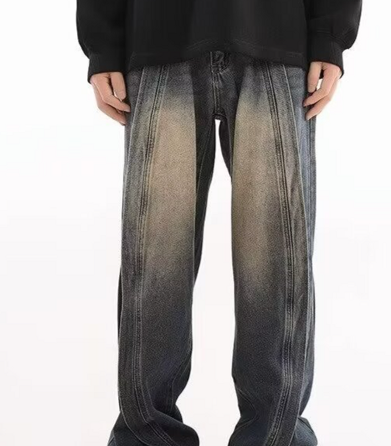Herreklær Vår og høst nye kraftige jeans med høy kvalitetssøm herre løse, vide, rette bukser til high street_voghion.com