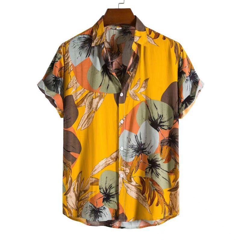 Herrenbekleidung Sommer Neue Herrenmode Trend Baumwolle Bedrucktes Kurzarmhemd_voghion.com