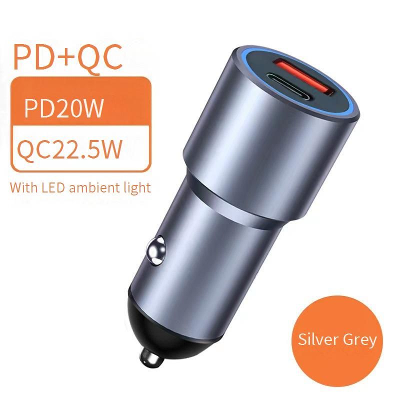 20W PD Fast Car Charger, Alloy Metal USB C Car Adapter With Quick Charge 3.0, Compatible 12V-24V Vehicle Charger (Black/Silver)​_voghion.com