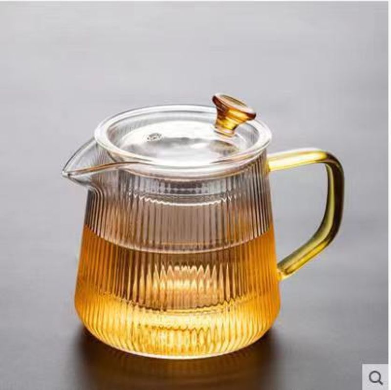 Hand-Painted Striped Glass Teapot With Bamboo Tray - Japanese Minimalist Style Heat-Resistant Tea Brewer (500ml/800ml/1000ml)_voghion.com