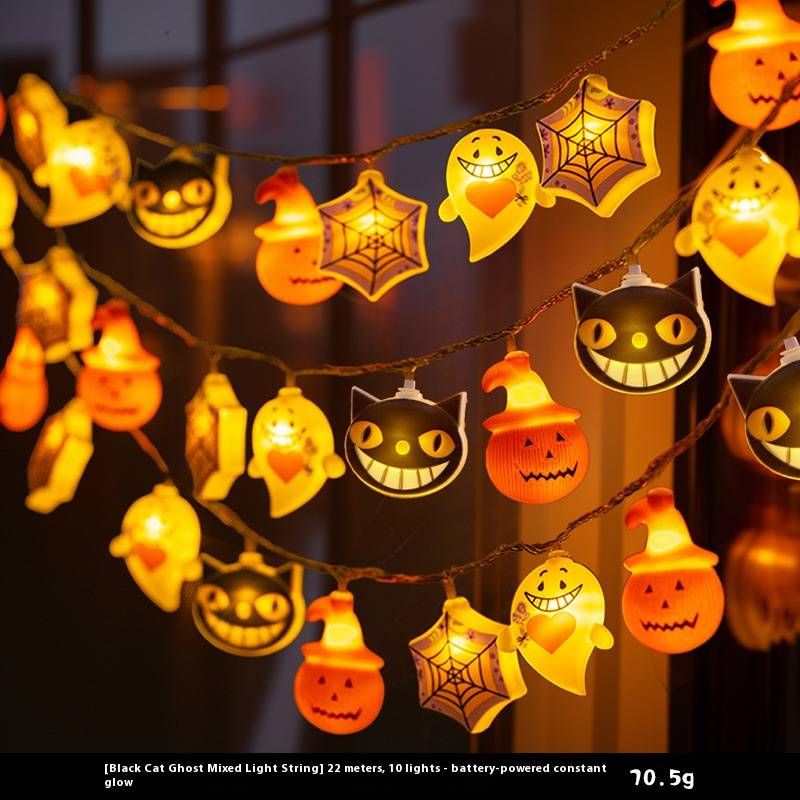 ​Halloween LED Light Strings - Bat, Skeleton, Pumpkin & Ghost Decorations For Spooky Party Lighting (Battery/Plug-in Options, 2-3.6m Length)​_voghion.com