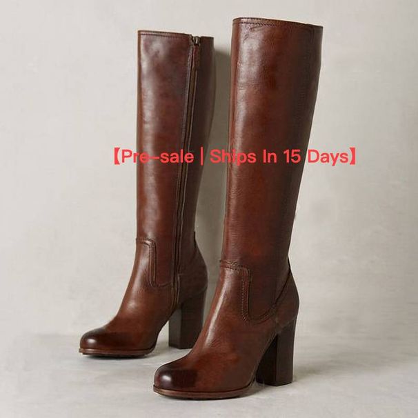 【Pre-sale | Ships In 15 Days】side Zipper High Chunky Heel Women's Plus-size Fashion Boots_voghion.com