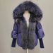 Abbigliamento donna invernale donna lunghezza media maniche filettate con cappuccio piumino d'anatra bianco vera pelliccia grande collo di pelliccia piumino di pelliccia_voghion.com