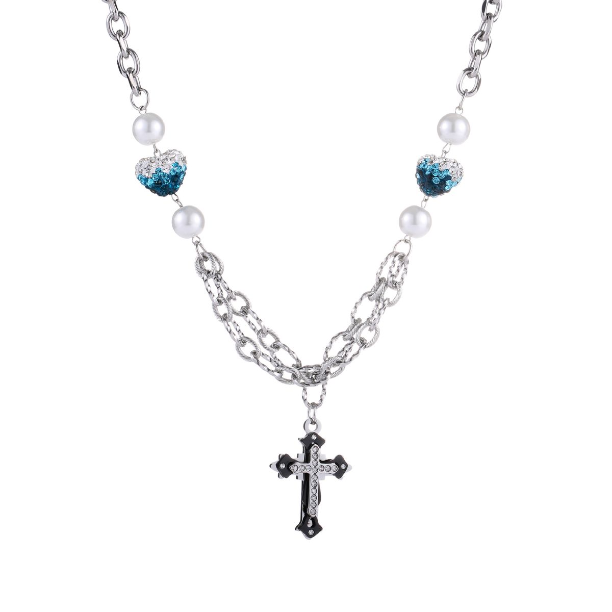 Dräifaarweg Gradient Volldiamant Léift Faarfpassend Kräizanhänger Hip Hop National Trend Neutral Halskette Kann vu Männer a Frae gedroe ginn_voghion.com