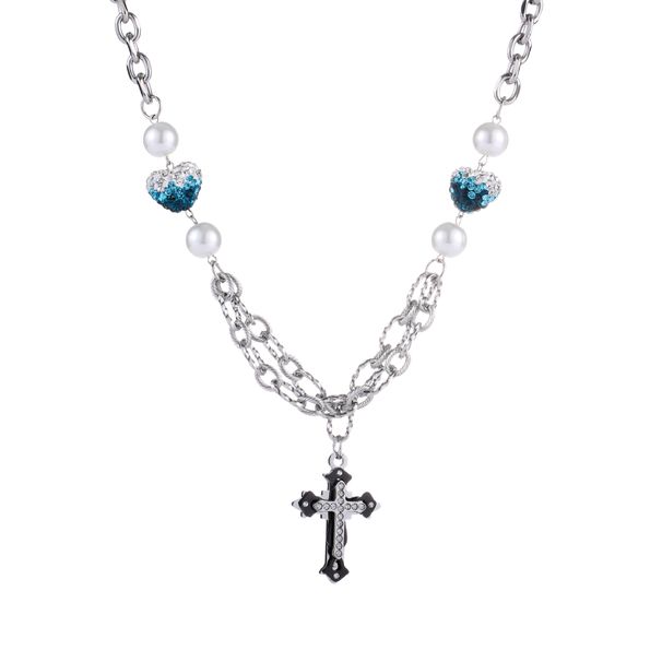 Dräifaarweg Gradient Volldiamant Léift Faarfpassend Kräizanhänger Hip Hop National Trend Neutral Halskette Kann vu Männer a Frae gedroe ginn_voghion.com