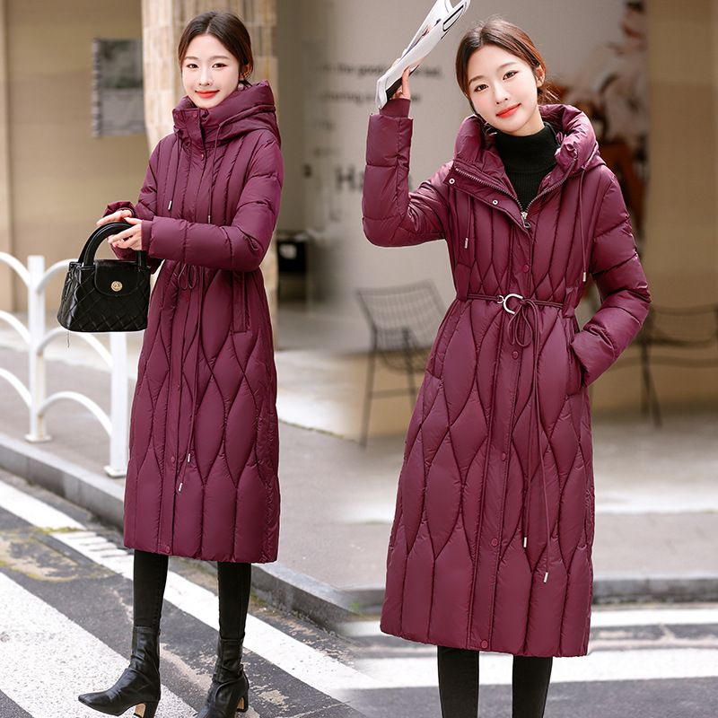Down Women's Long Over The Knee New Style, Waist Cinching, Slimming And Keeping Warm. Winter Cotton Jacket, Thick_voghion.com