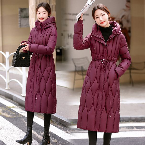 Down Women's Long Over The Knee New Style, Waist Cinching, Slimming And Keeping Warm. Winter Cotton Jacket, Thick_voghion.com