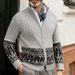 Lässiger Herrenpullover mit Stehkragen und Jacquardmuster, locker sitzende Strickjacke für große und große Größen, stilvolle Oberbekleidung mit offener Vorderseite_voghion.com