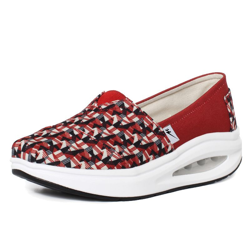 Neuer Casual-Stil, ein Fuß dicke Sohle mit Luftkissen-Canvas-Muster für Damen-Lazy-Schuhe_voghion.com