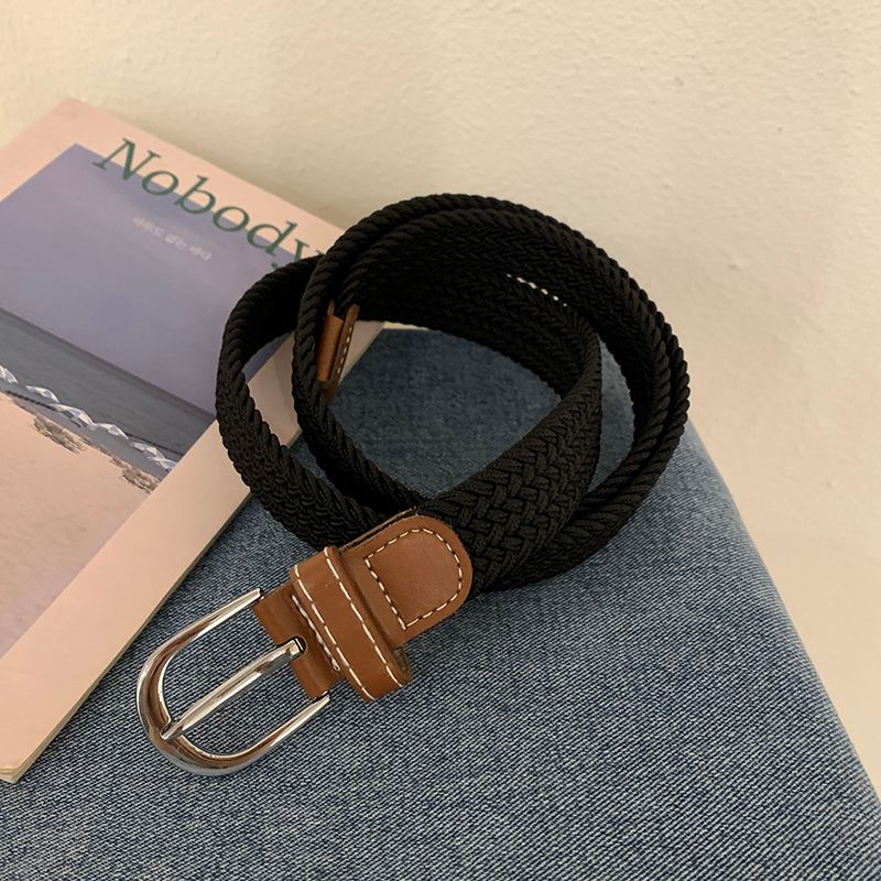 Women's Canvas Woven Retro Punch-Free Student Belt_voghion.com