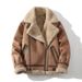 Men's Winter Sherpa-Lined Jacket With Faux Fur Collar, Oversized Punk Style Zip-Up Coat, Windproof Thickened Outerwear (Sizes M-5XL, Beige/Gray)_voghion.com