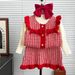 New Girls Knitted Sweater Three Piece Set Round Neck Bowknot Vertical Striped Vest + Fishtail Skirt + Bottoming Shirt_voghion.com