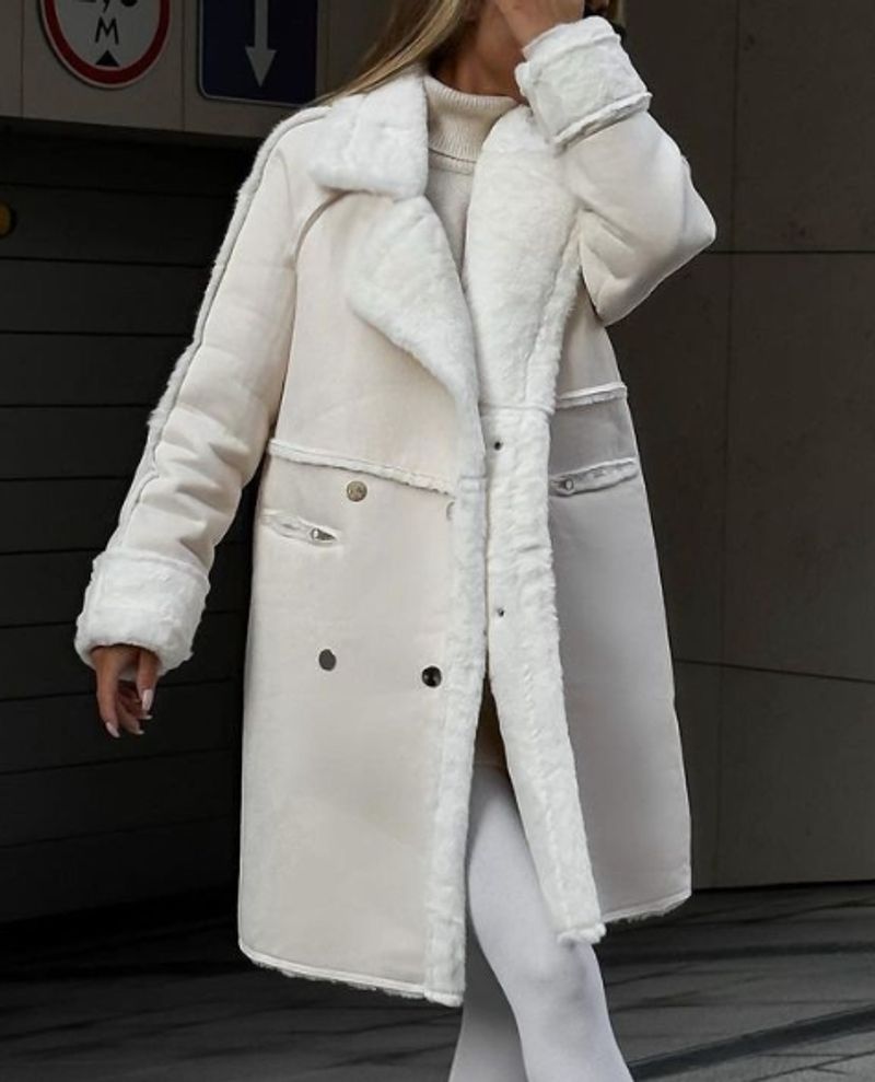 Women'S Furry Suede Coat Suit Collar Long Cardigan Long Sleeve Plush Jacket_voghion.com