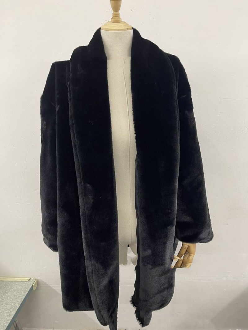 Women's Clothing fur coat autumn and winter mid length warm ins white fur plush mink coat in stock_voghion.com