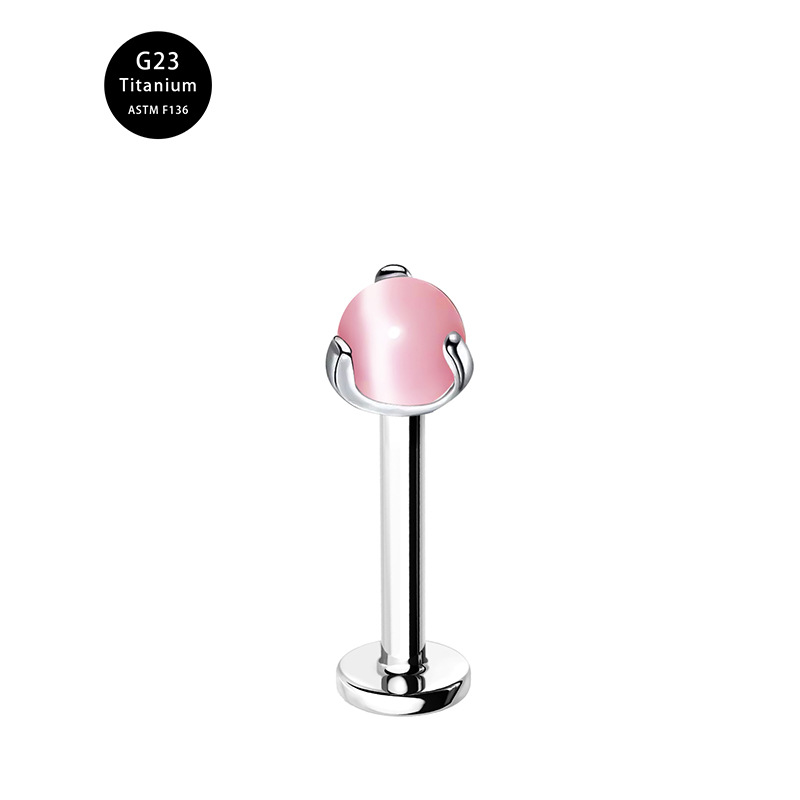 G23 titanium internal thread three claw lip nail opal beads 18G straight rod ear bone nail European and American cross border hot selling jewelry_voghion.com