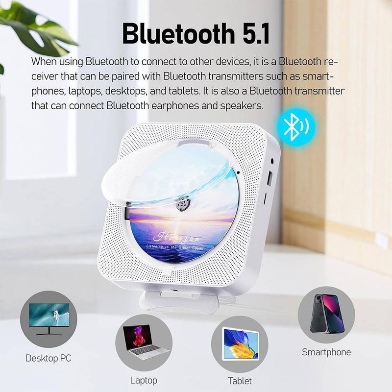 Byteuni Bluetooth Tragbarer Heim-CD-Musikplayer mit Fernbedienung, Timer, eingebauten Lautsprechern und LED-Anzeige, FM-Radio-Boombox (nicht wiederaufladbar)_voghion.com