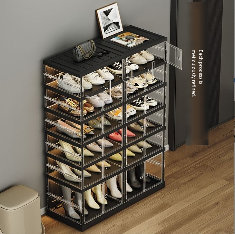 ​Foldable Shoe Organizer No Assembly Required Pull To Open Multi-Layer Large Capacity Shoe Storage Box Plastic Transparent Design_voghion.com