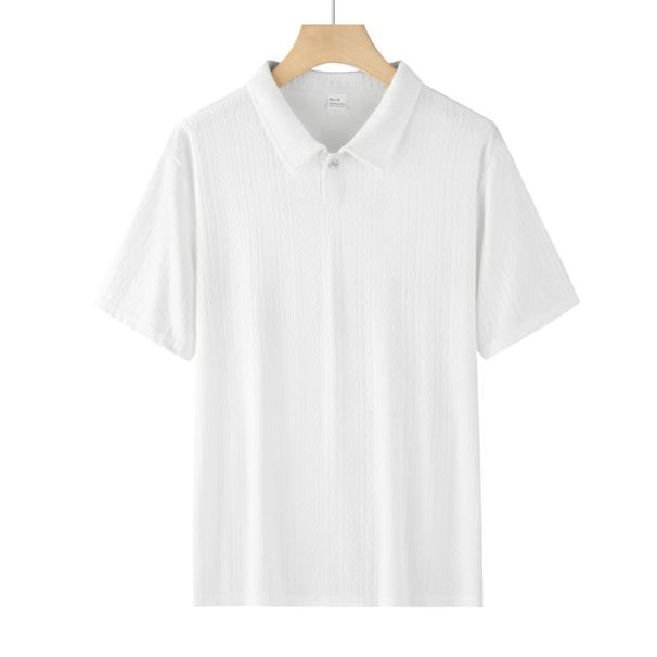 Herrenbekleidung Sommer Jacquard Brokat Ammoniak Nahtlos Cool Kurzarm Herren T-Shirt Lässig Einfarbig Revers High-End Poloshirt_voghion.com