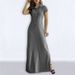 Denim Shirt Dress With Side Slits & Pockets – Oversized Collar A-Line Maxi Dress For Women (S-5XL, Gray/Light Blue/Black/Navy)_voghion.com
