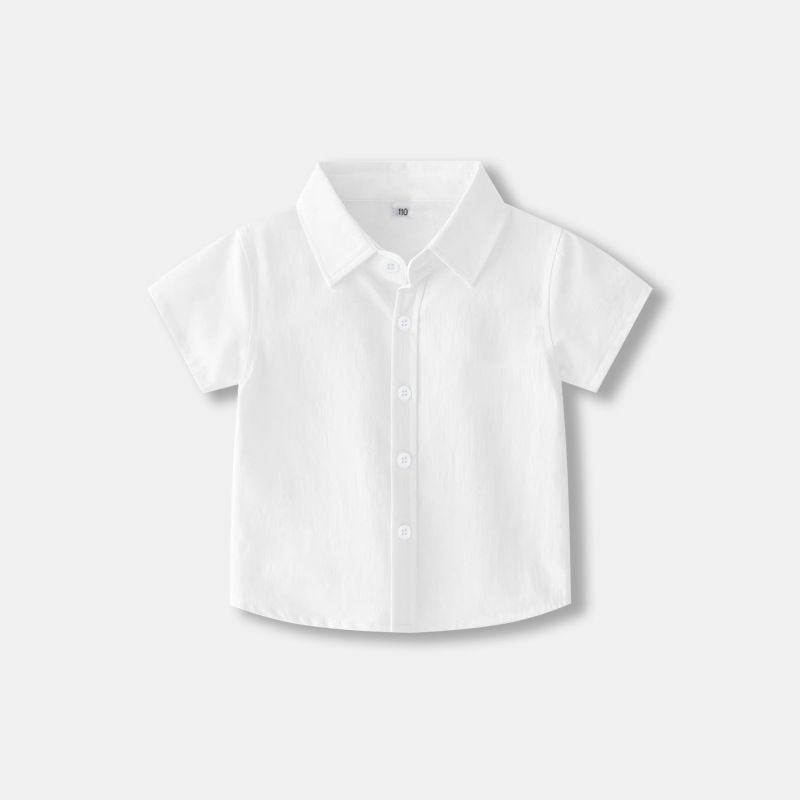 Classic White Cotton Dress Shirt For Boys & Girls – Breathable V-Neck For School & Performances (100cm-170cm, Unisex Fit)_voghion.com