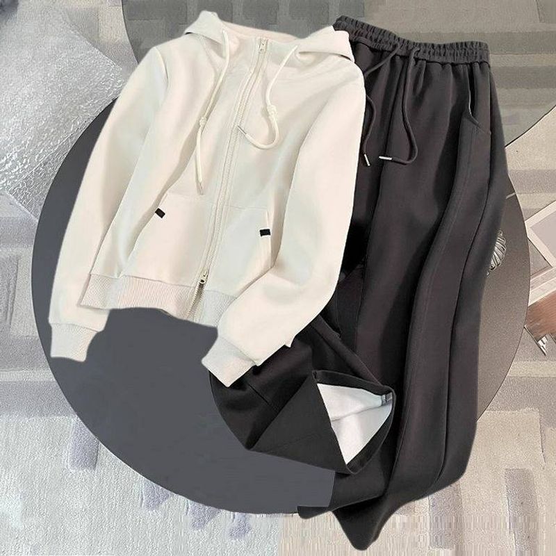Dametøj Sportstøj Moderigtigt jakkesæt til kvinder Efterår Nyt design Hættetrøje Slim Cardigan Sweatshirt Joggingbukser Todelt jakkesæt_voghion.com