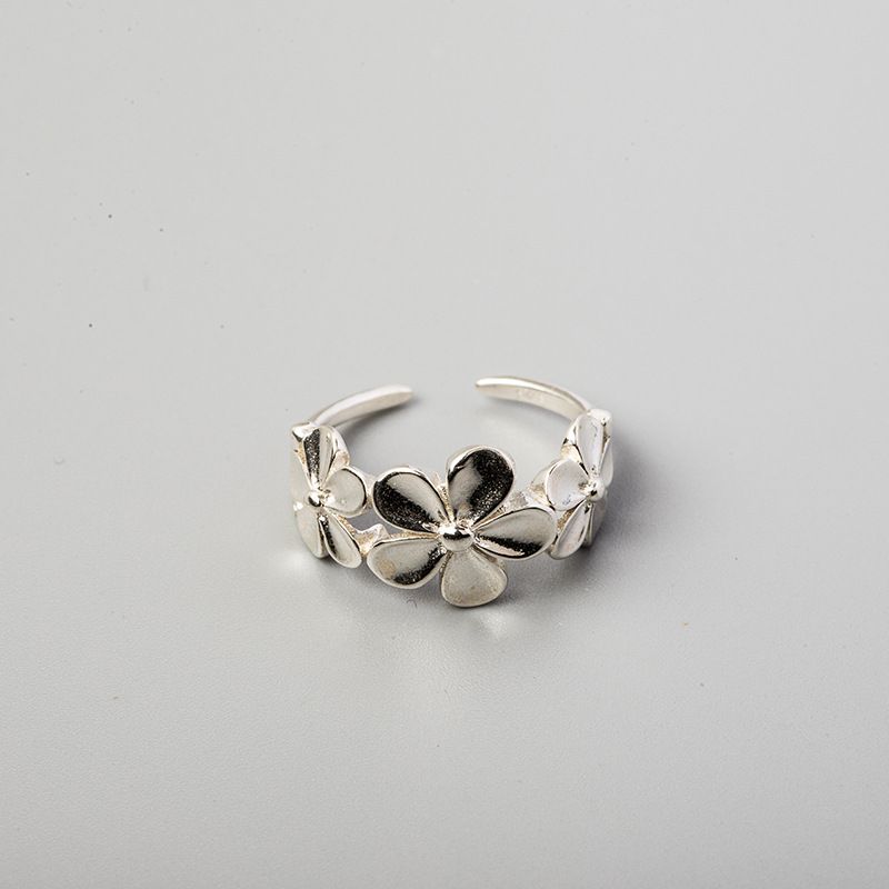 S puro corpo intero vintage fiore femmina celebrità di internet, anello collegato a forma di foglia rotonda, anello di gioielli in argento_voghion.com