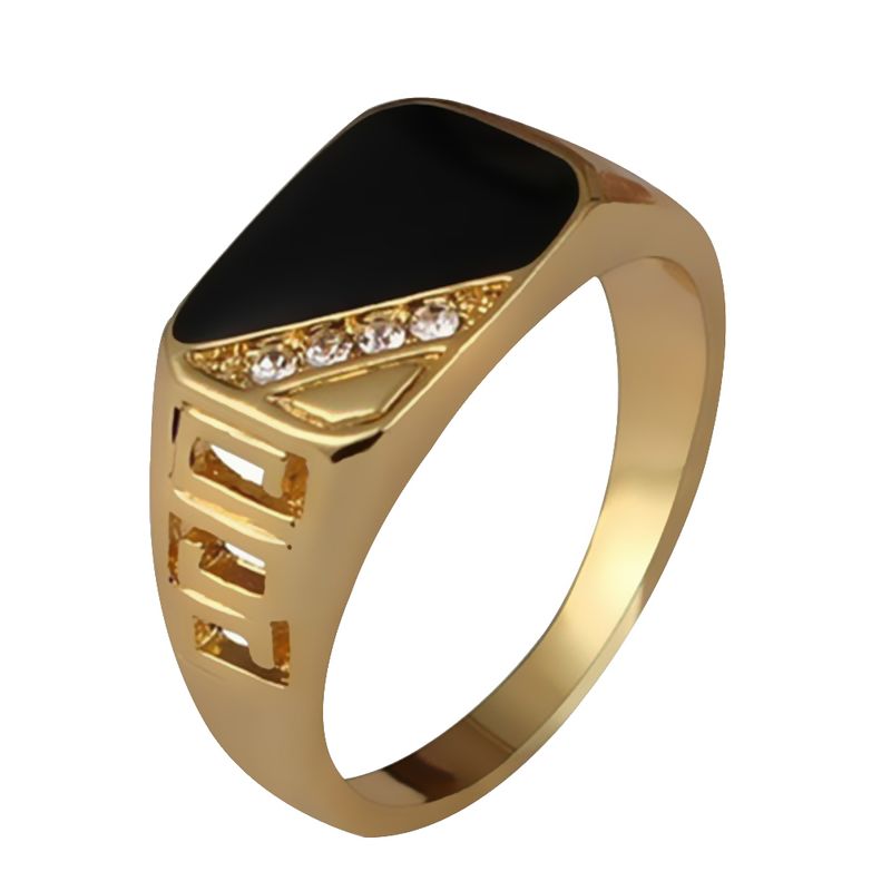 Yamaler Fashion Men Concise Triangle Oil Drip Rhinestone Charm Wide Ring Finger Band_voghion.com