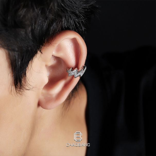 Orecchini a clip con zirconi a forma di fulmine per uomo, accessori dal design versatile, orecchini semplici e senza piercing per donna._voghion.com