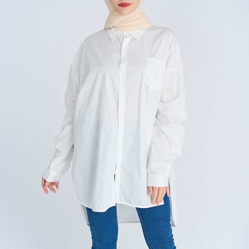 Women's Clothing  New Polyester Cotton Single Breasted Lapel Mid Length Shirt White Cardigan Loose Long Sleeved Shirt Female_voghion.com