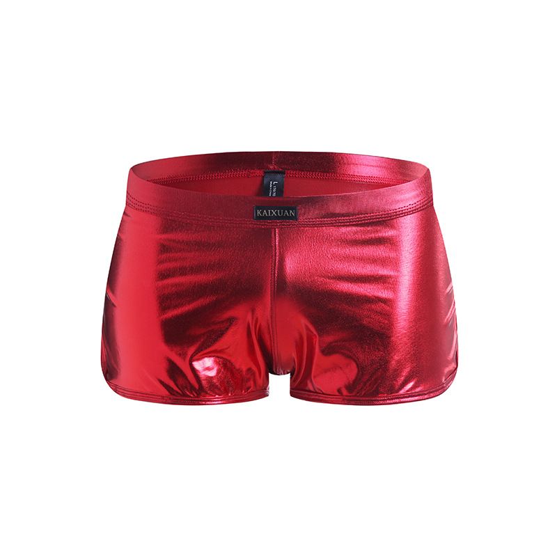 2025d Men's Underwear Low Waist Leather Sexy U Convex Pouch Boxer Briefs Four-Corner Shorts_voghion.com